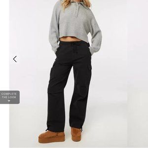 Ardene - High Rise Cargo Parachute Pants - Black - XS